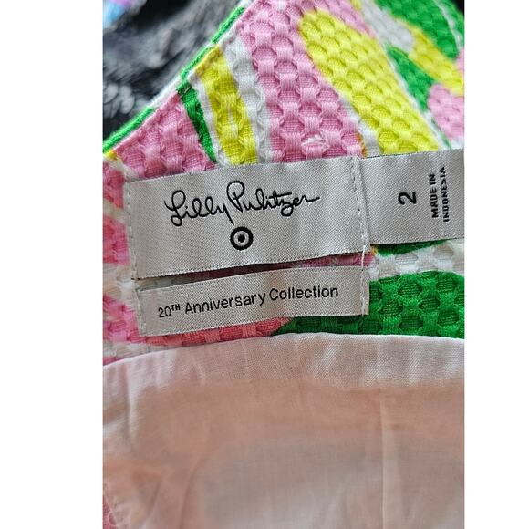 Lilly Pulitzer Embroidered Flamingo Fan Party Mini Dress Women Size 2 Pink Green - Picture 7 of 7